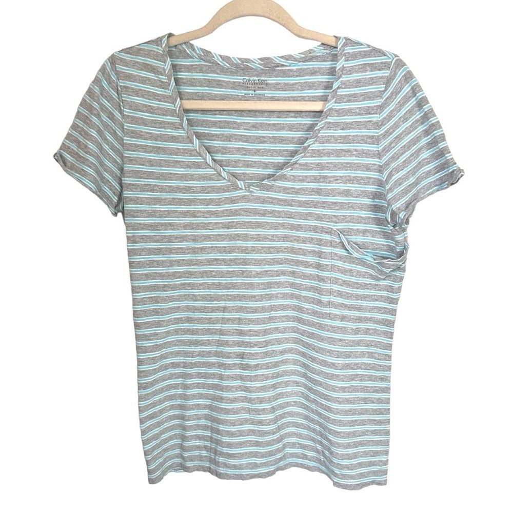 Calvin Klein Performance Sz S Quick Dry T Shirt Striped Blue White Short Sleeve